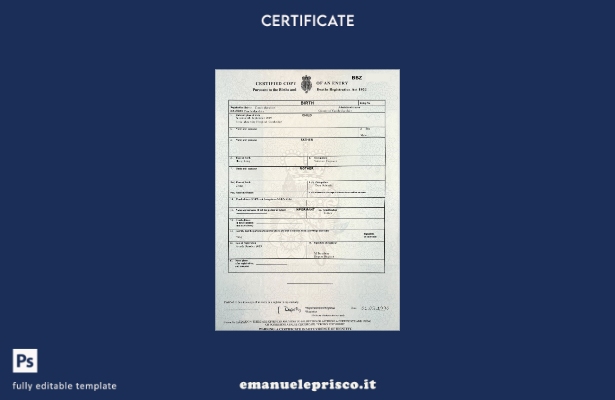 modello di certificato di nascita del distretto britannico di Newcastle upon Tyn